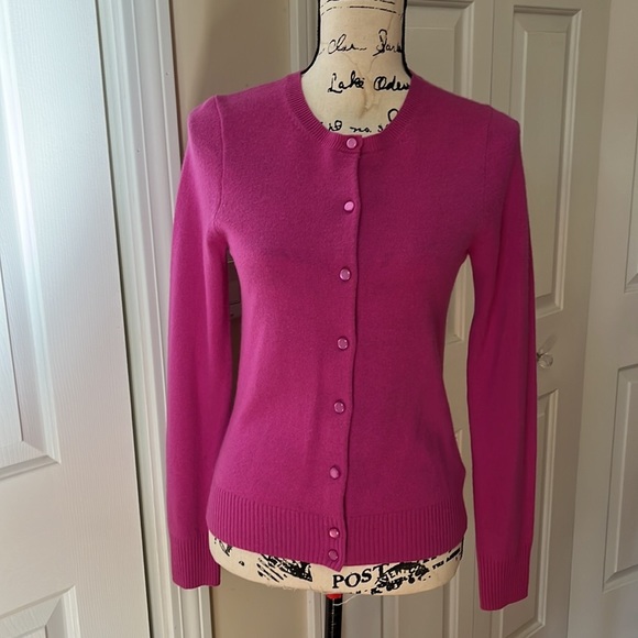 J. Crew Sweaters - J. Crew 100% Cashmere magenta pink cardigan Sz Med